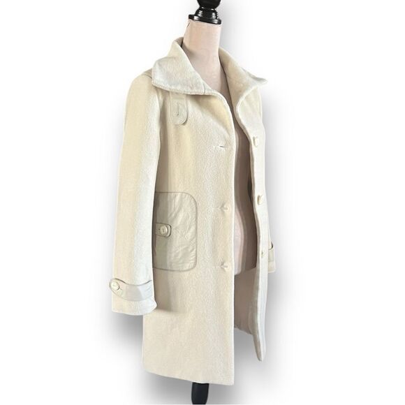 Mackage Wool Mid Length Cream Coloured Pea Coat with Leather Accents, Medium - Picture 6 of 14